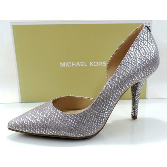 Michael Kors Nathalie Flex High Pump Metallic Embossed Leather Silver - Picture 3 of 8